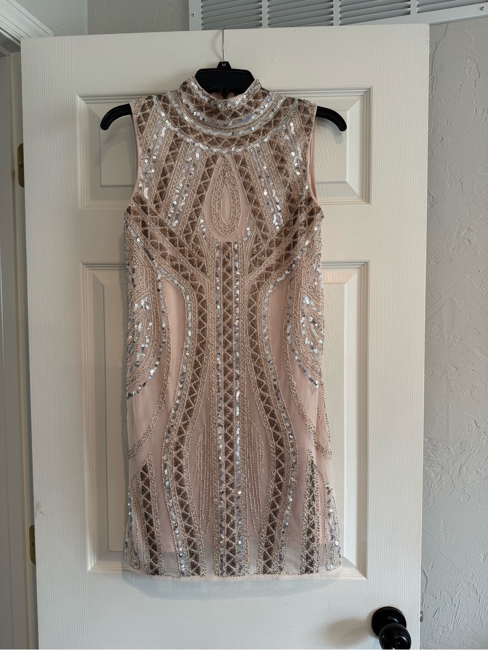 Sleeveless Beaded Sequin High-Neck Cocktail Dress